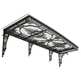 Decorative metal canopy with intricate designs on a white background