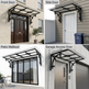 Modern decorative canopy with curved steel supports and clear glass roof.