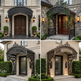 Decorative wrought iron arch canopy with symmetrical floral motifs.