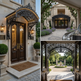 Premium wrought iron entrance arch with dense decorative scrollwork.