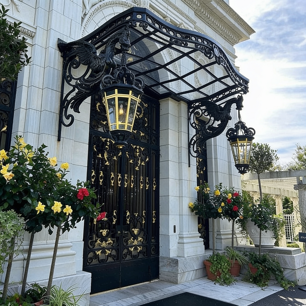 Arched Wrought Iron Lattice‑Roof Decorative Outdoor Canopy – Ornate Scrollwork Entrance Cover - Made in Canada - Model # WA910