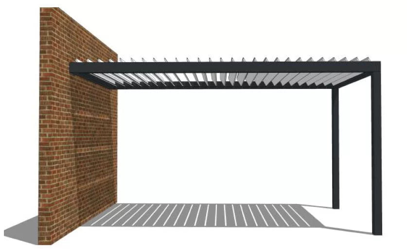 Patio cover attached to a brick wall on a white background