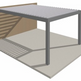 Modern outdoor table with metal frame and glass top on a white background