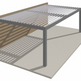 Metal bed frame with slatted design on a white background