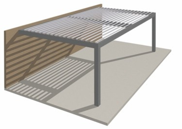 Metal bed frame with slatted design on a white background