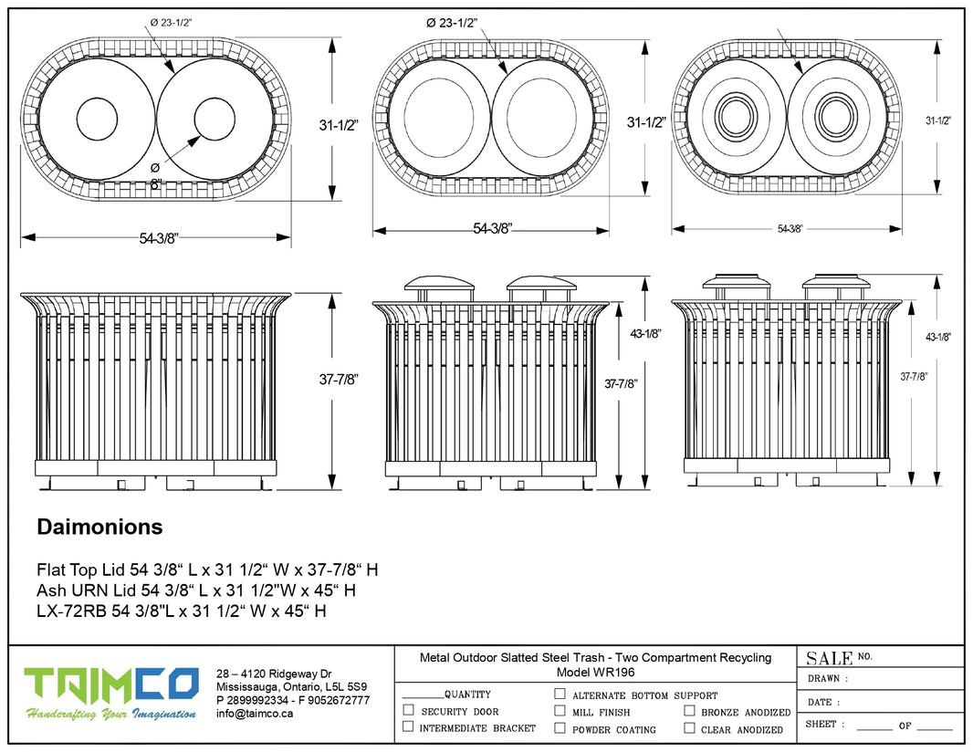 Metal Outdoor Slatted Steel Trash - Two Compartment Recycling - Model WR196
