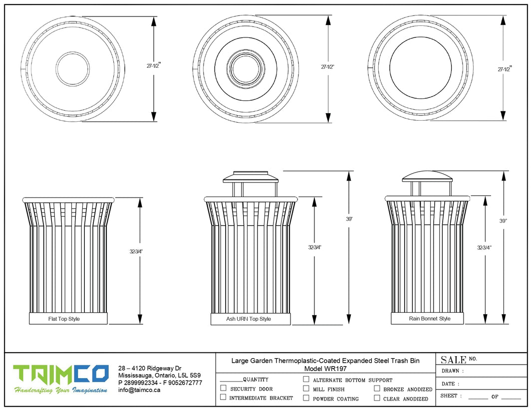 Large Garden Thermoplastic-Coated Expanded Steel Trash Bin - Model WR197