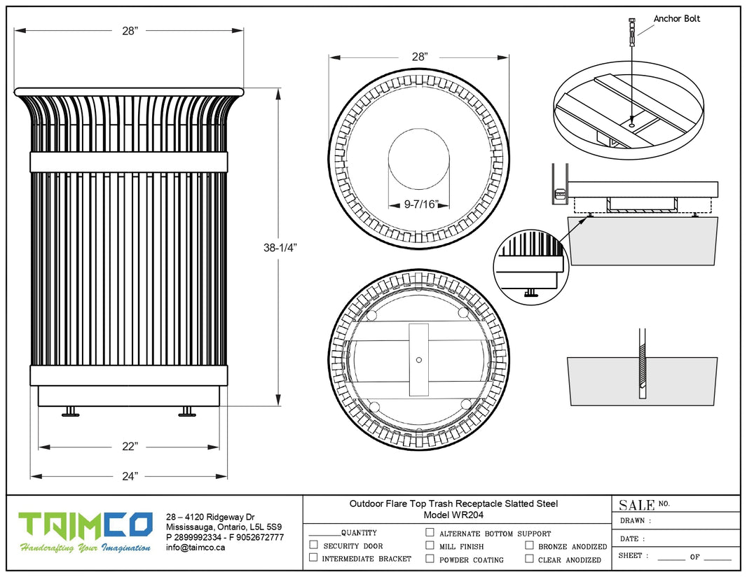 Outdoor Flare Top Trash Receptacle Slatted Steel - Model WR204