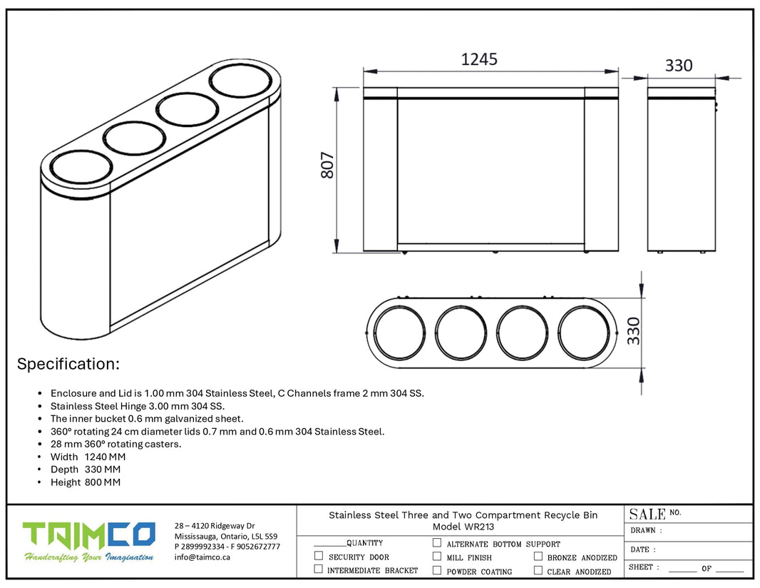 Stainless Steel Three and Two Compartment Recycle Bin | Model WR213