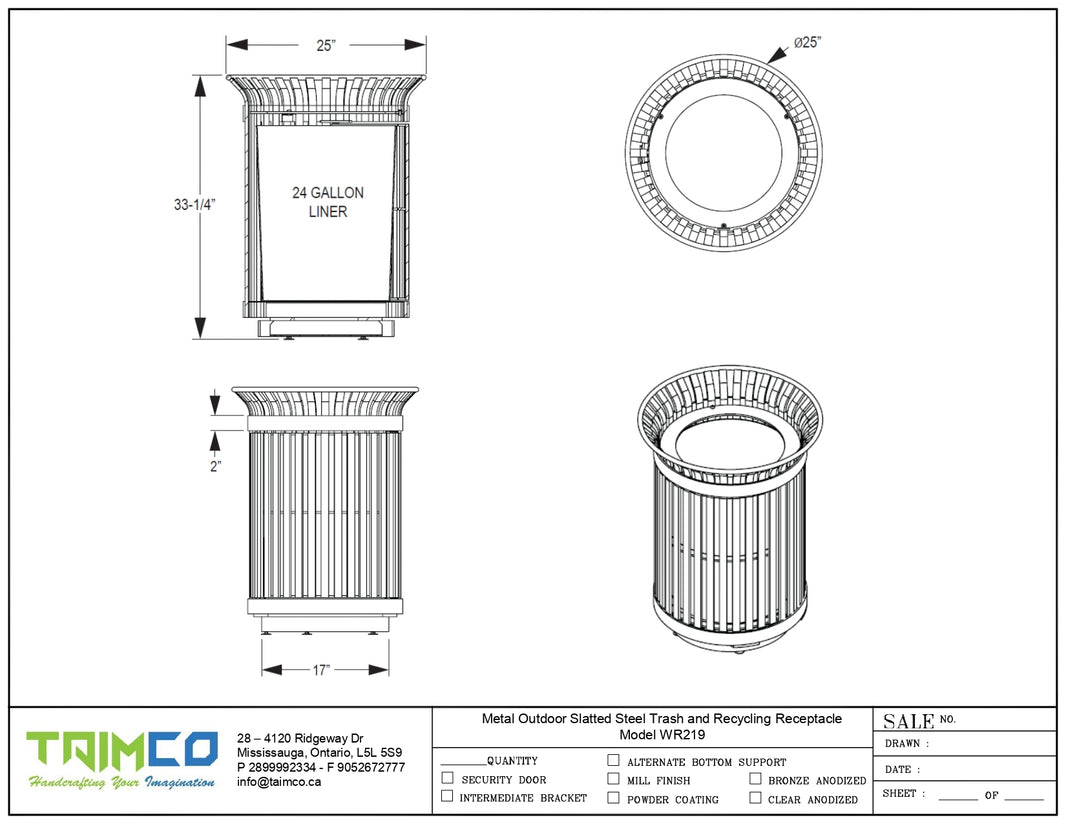 Metal Outdoor Slatted Steel Trash and Recycling Receptacle 24 Gallon - Model WR219