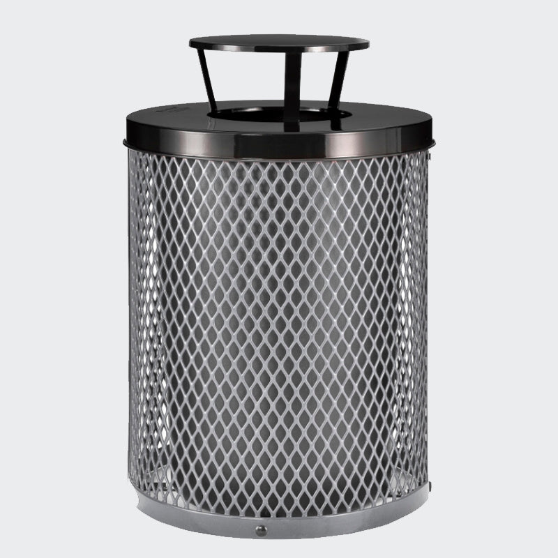 Metal Outdoor Diamond Steel Trash Can With Rain Bonnet Lid, 36 Gallon - Model WR227