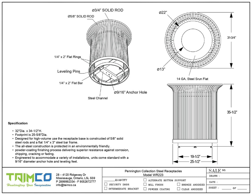 Pennington Collection Steel Receptacles Model WR223