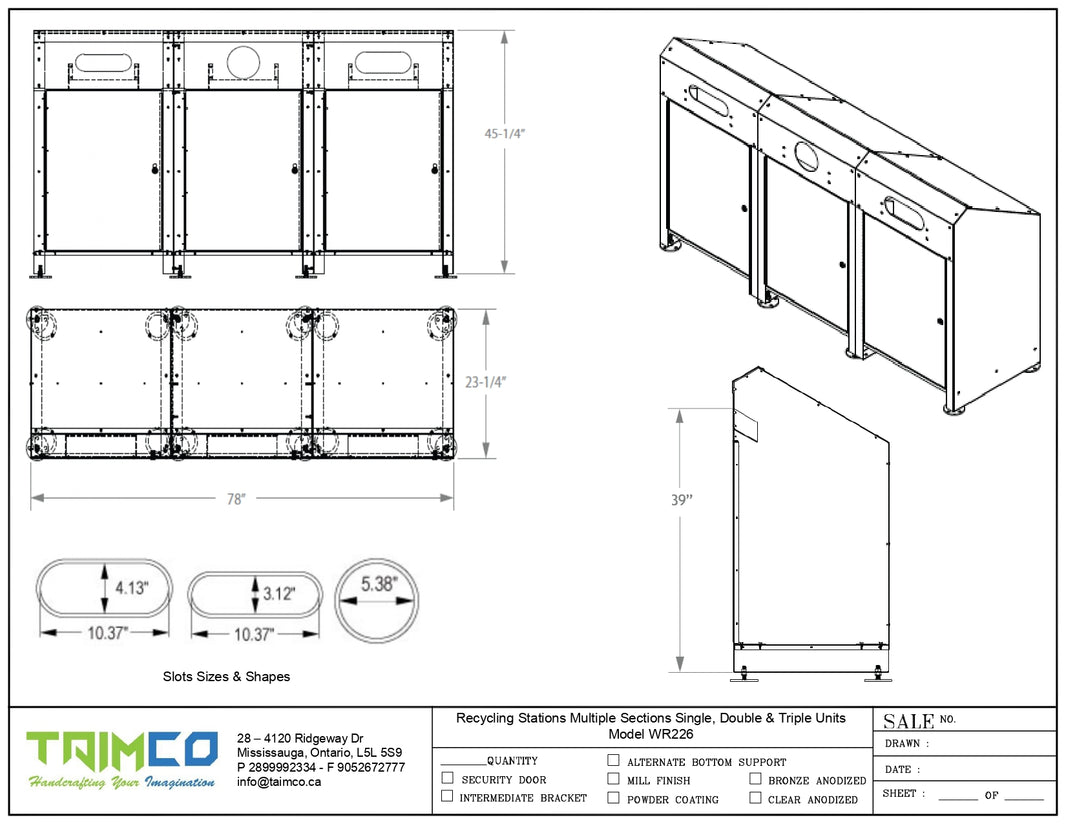Recycling Stations Multiple Sections Single, Double & Triple Units - Model WR226