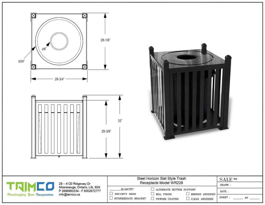 Steel Horizon Slat Style Trash Receptacle Model WR228