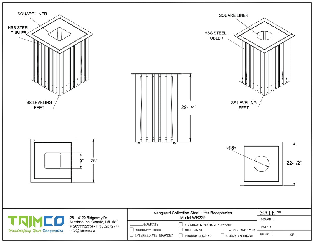 Vanguard Collection Steel Litter Receptacles Model WR229