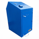 Blue metal cabinet with a handle on a white background