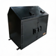 Black metal cabinet with a door on a white background