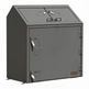 Gray metal cabinet with security features on a white background