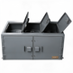 Gray trash bin with open lid and compartments on a white background