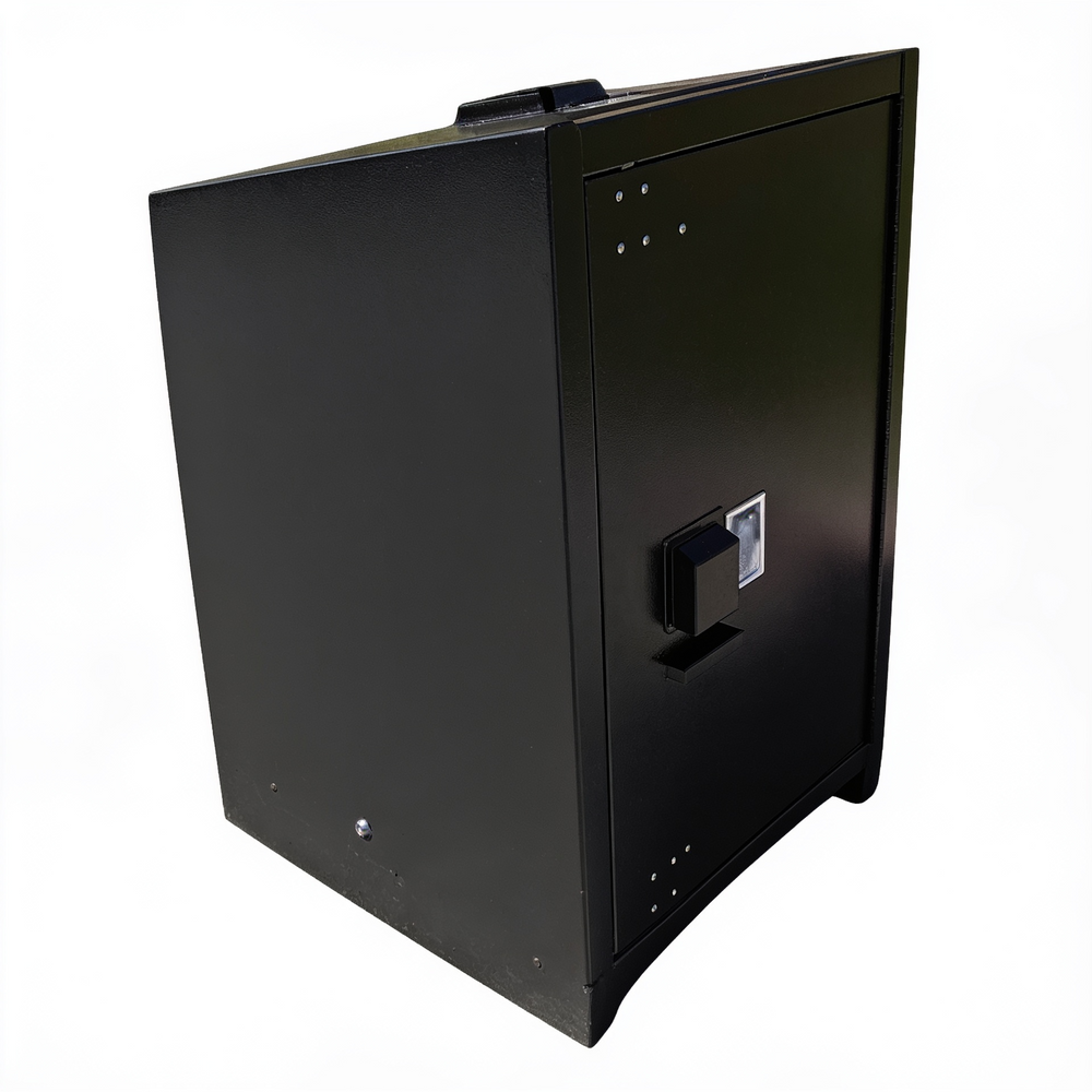 Black metal cabinet on a white background