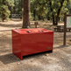 Heavy‑duty outdoor trash bin with two top‑loading lids in red finish