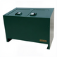 Large red steel trash bin for commercial properties with hinged top lids