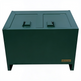 ADA‑friendly wide‑loading waste enclosure in red metal with dual handles