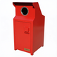 A red metal industrial waste container or bin with a circular opening on top, a front access door, and a small TAIMCO label near the bottom, shown on a plain white background.