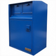 A blue metal mailbox cabinet with two top mail slots, a lower door with a handle, and a small gold TAIMCO logo plate on the bottom front, shown on a plain white background.