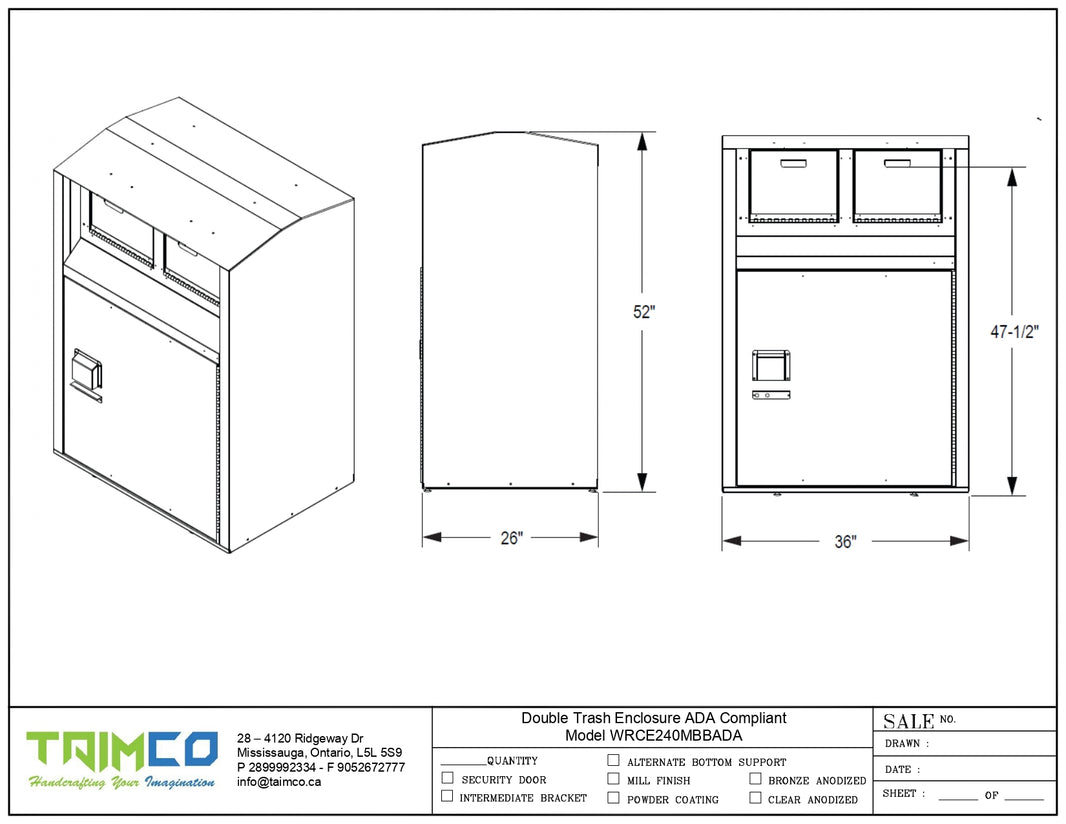 Double Trash Enclosure ADA Compliant - Model WRCE240MBBADA