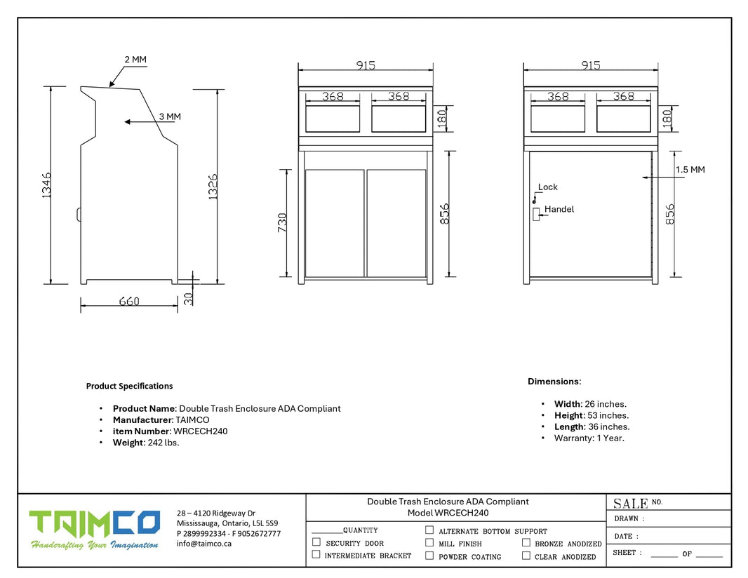 Double Trash Enclosure ADA Compliant - Model WRCECH240