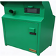 A green industrial metal cabinet or machine housing with a front door, side handle, top opening, circular vent, and a small TAIMCO label near the bottom right, shown on a plain white background.