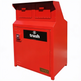 Red trash bin with 'trash' label on a white background