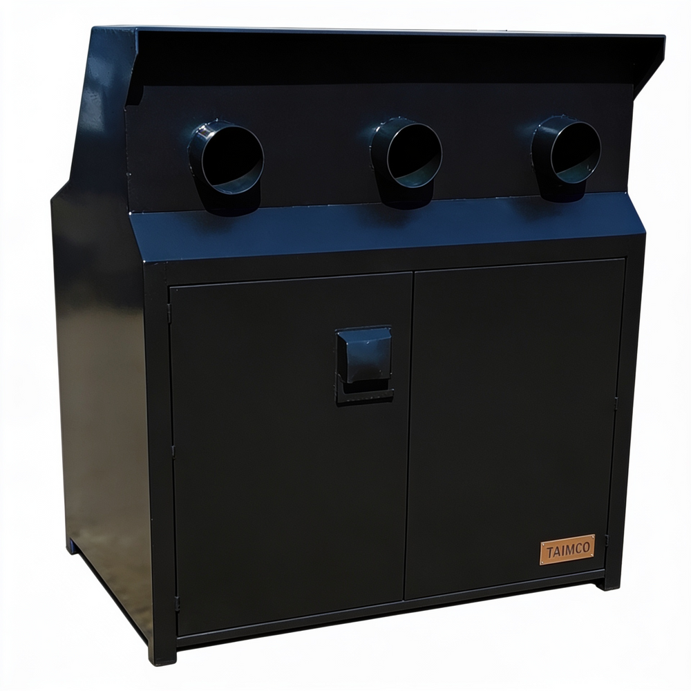 Industrial yellow cabinet featuring vent openings and TAIMCO branding plate