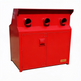 Durable yellow steel enclosure designed with upper ventilation ports and lower storage doors