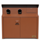 Commercial equipment enclosure featuring two round exhaust connectors and storage doors