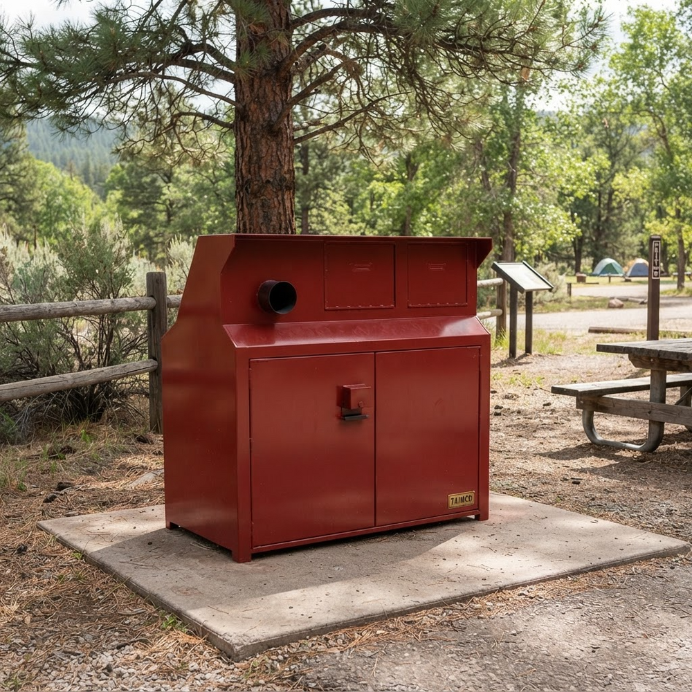 Durable blue steel cabinet designed with ventilation ports and reinforced front doors