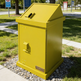 Heavy‑duty steel waste receptacle with rectangular top opening and riveted side panels