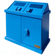 Metal double trash enclosure with front access doors and wide loading slots