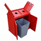 Commercial park waste bin with twin compartments and angled top hoods
