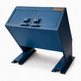 A dark blue metal utility cabinet with two front doors, integrated handles, and a small gold 'TAIMCO' brand plate on the upper right. The cabinet is supported by two angled steel legs with channel-style bases, shown on a clean white background.