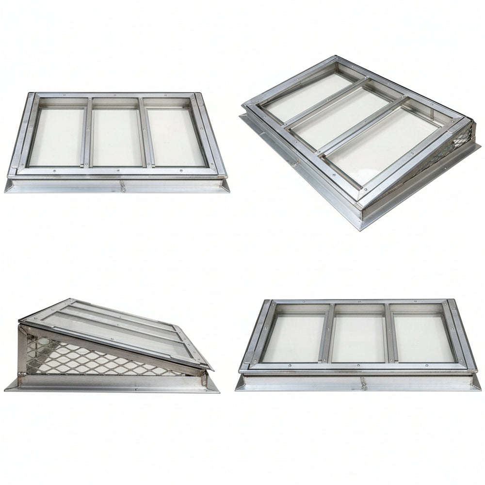 Four metal roof vents on a white background