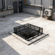 Powder‑coated steel window well grate with welded round‑bar grid and reinforced frame for basement safety and ventilation.