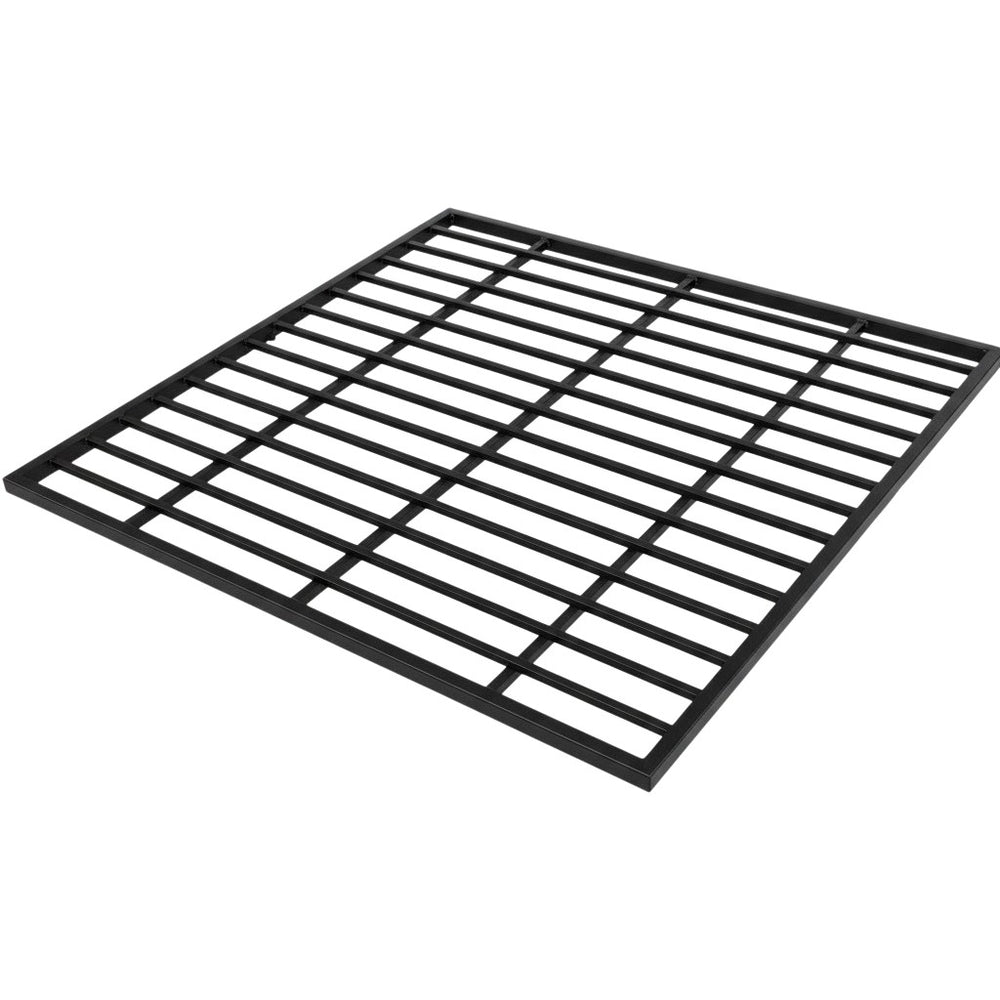 Powder‑coated steel window well grate with welded round‑bar grid and reinforced frame for basement safety.