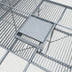 Metal grid structure with a central square panel on a white background