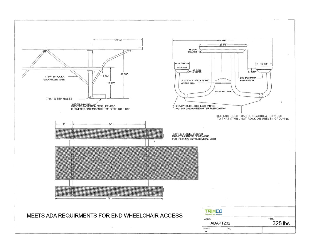 ADA Accessible Metal Picnic Tables | Picnic Table & Seat | Model ADAPT232-Taimco