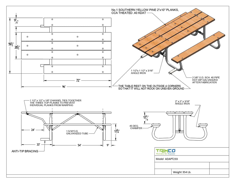 ADA Accessible Metal Picnic Tables | Picnic Table & Seat | Model ADAPT233-Taimco