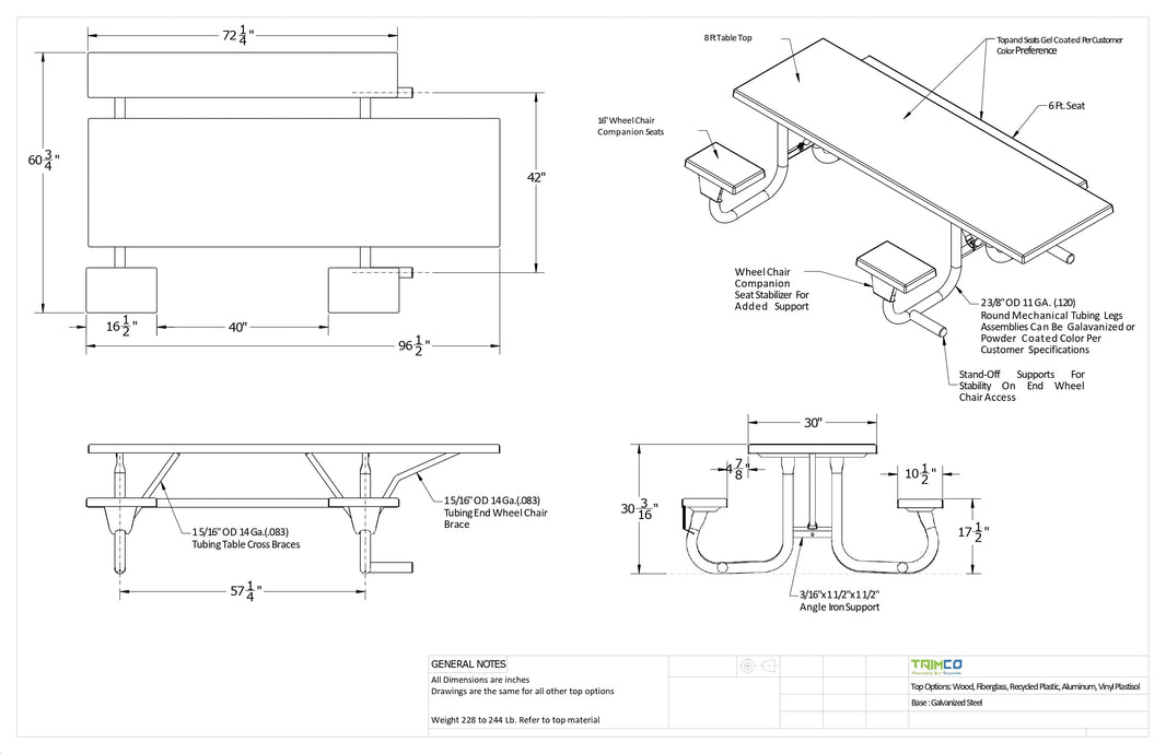 ADA Accessible Metal Picnic Tables | Picnic Table & Seat | Model ADAPT234-Taimco