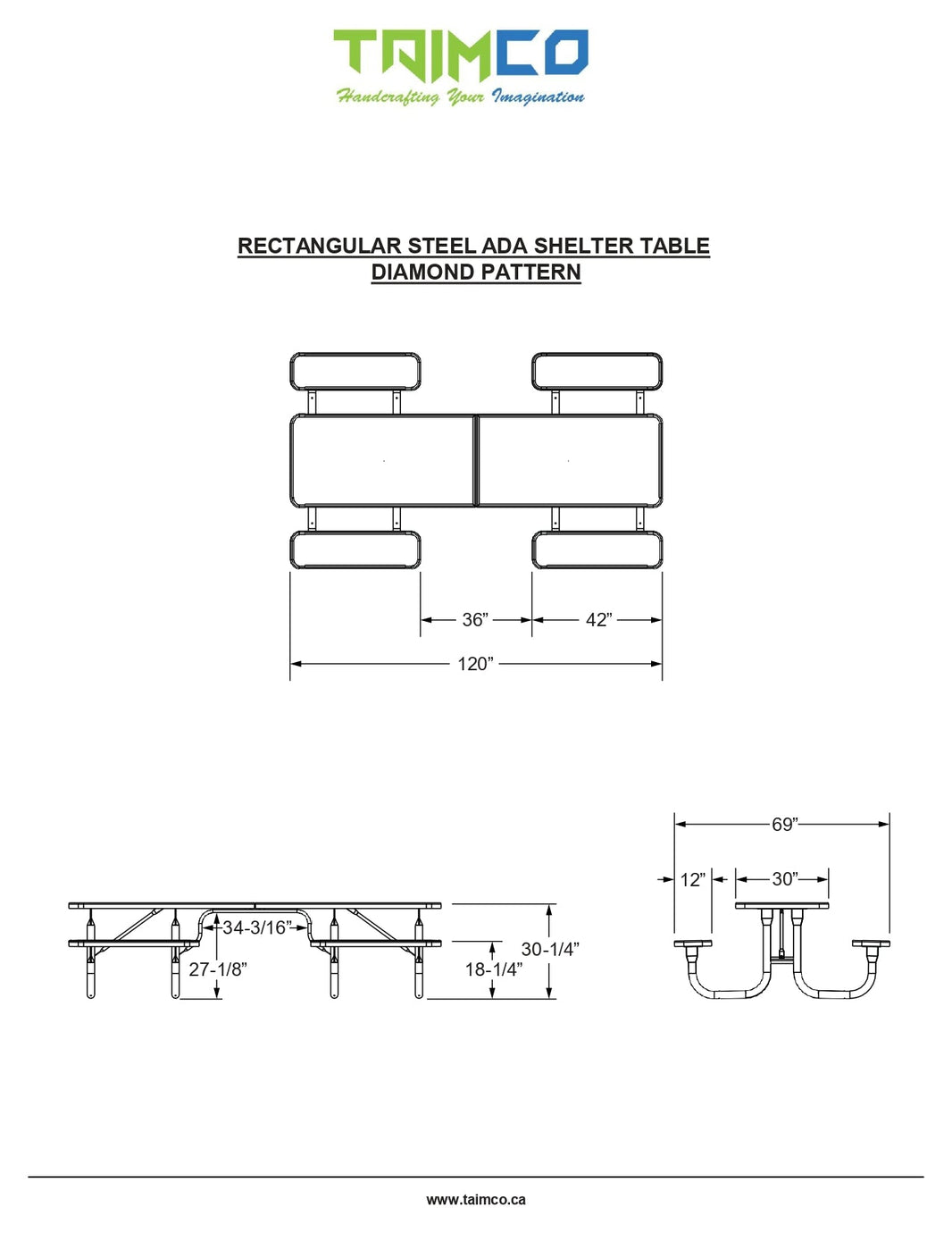 ADA Rectangular Steel Picnic Table - Model ADAPT239-Taimco