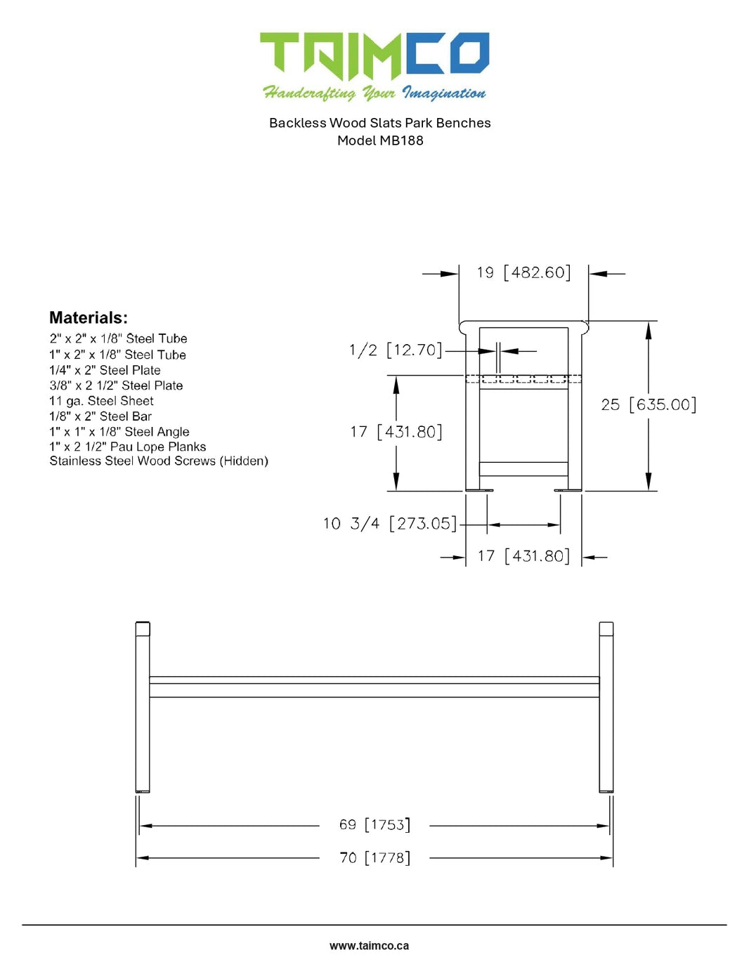 Backless Wood Slats Park Benche | Model MB188